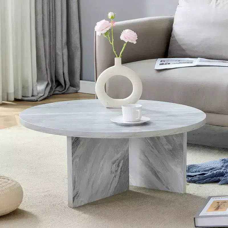Tavolino rotondo bianco, base incrociata, MDF, 1 posto