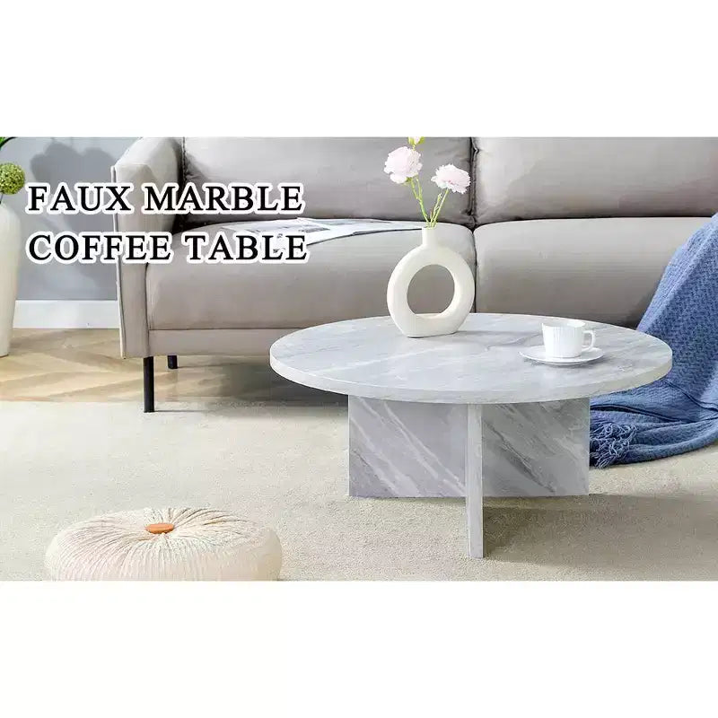Tavolino rotondo bianco, base incrociata, MDF, 1 posto