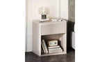 Comodino Marrone / Bianco con Scanalature, Cassetto e Ripiano Aperto, Montaggio per 1 Persona