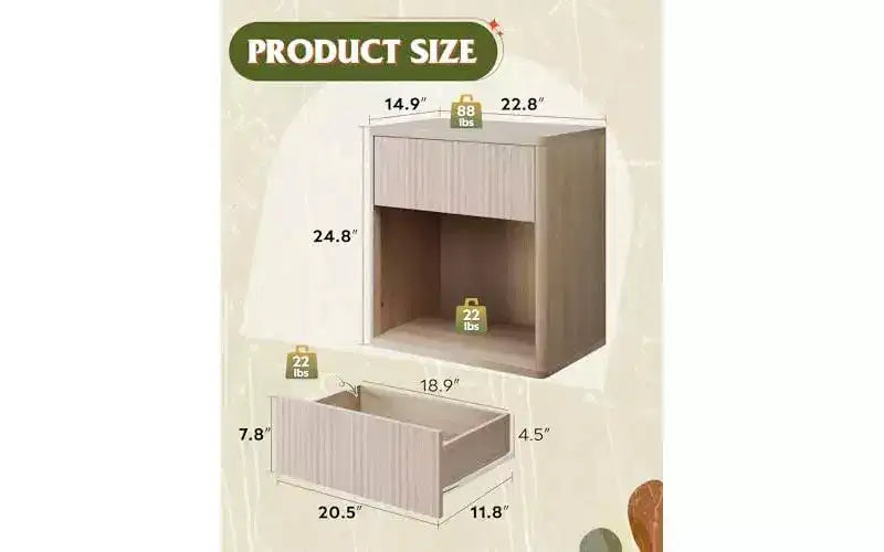 Comodino Marrone / Bianco con Scanalature, Cassetto e Ripiano Aperto, Montaggio per 1 Persona