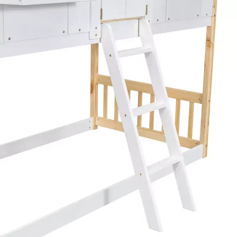 Letto a castello a casetta bianco doppio con finestre e porte, per 2 bambini
