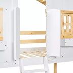 Letto a castello a casetta bianco doppio con finestre e porte, per 2 bambini