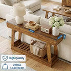 Consolle stretta in legno marrone con cassetto e ripiano, 152 cm, 1 persona