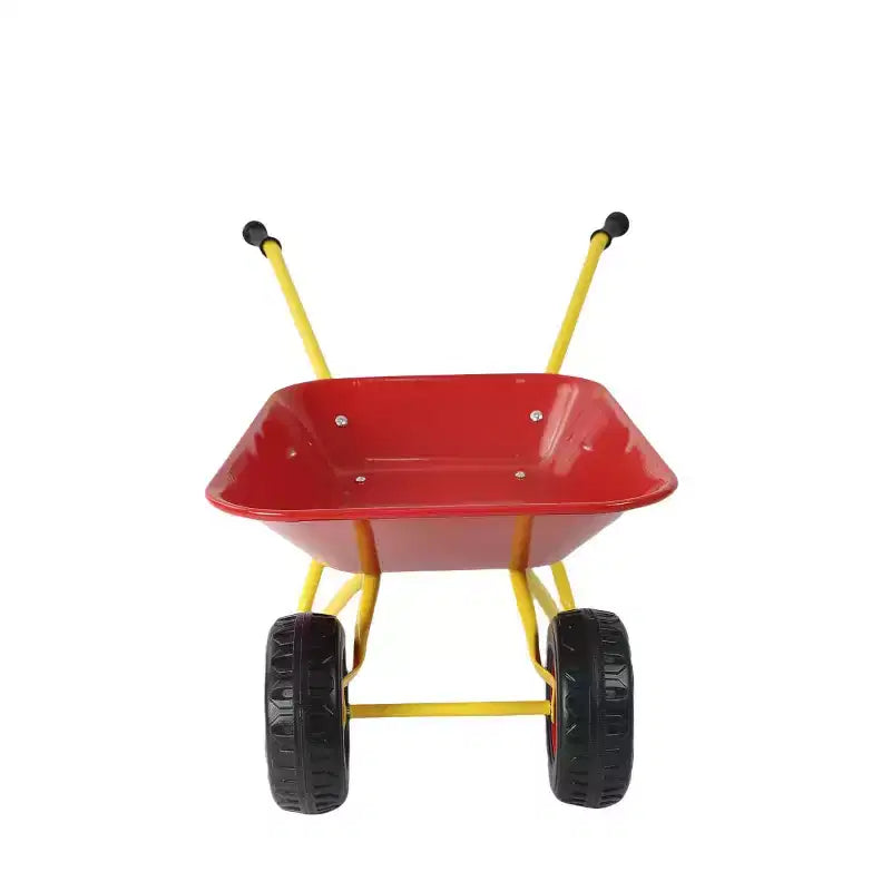 Carriola di metallo per bambini rossa e gialla, carretto da giardinetto per 1 bambino