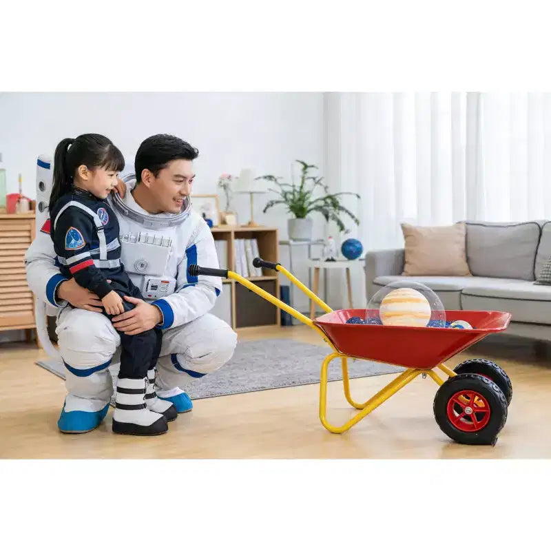 Carriola di metallo per bambini rossa e gialla, carretto da giardinetto per 1 bambino