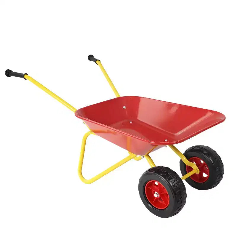 Carriola di metallo per bambini rossa e gialla, carretto da giardinetto per 1 bambino