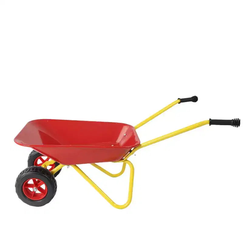 Carriola di metallo per bambini rossa e gialla, carretto da giardinetto per 1 bambino
