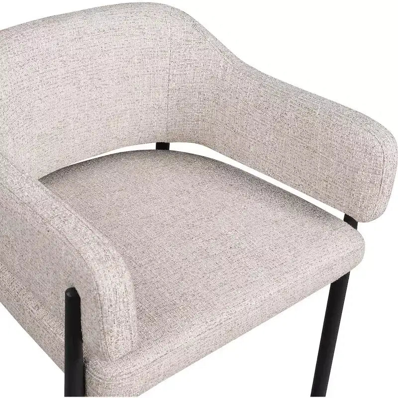 Sgabello da bancone di media altezza imbottito in tessuto beige/cognac/crema con braccioli, set da 2