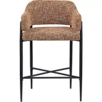 Sgabello da bancone di media altezza imbottito in tessuto beige/cognac/crema con braccioli, set da 2