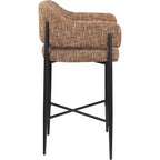 Sgabello da bancone di media altezza imbottito in tessuto beige/cognac/crema con braccioli, set da 2