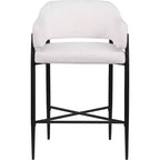 Sgabello da bancone di media altezza imbottito in tessuto beige/cognac/crema con braccioli, set da 2
