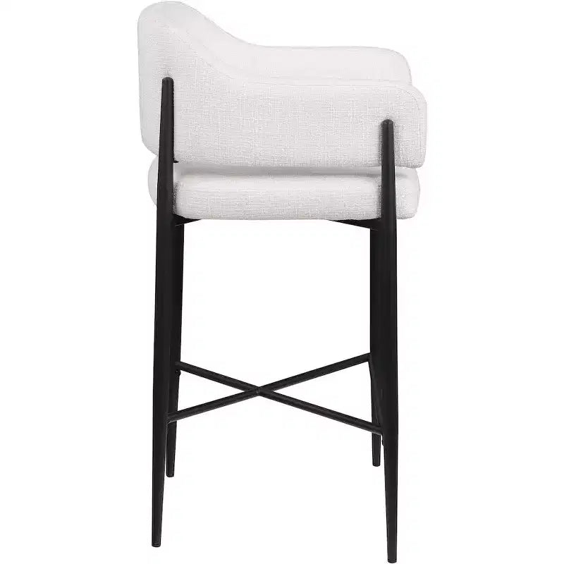 Sgabello da bancone di media altezza imbottito in tessuto beige/cognac/crema con braccioli, set da 2