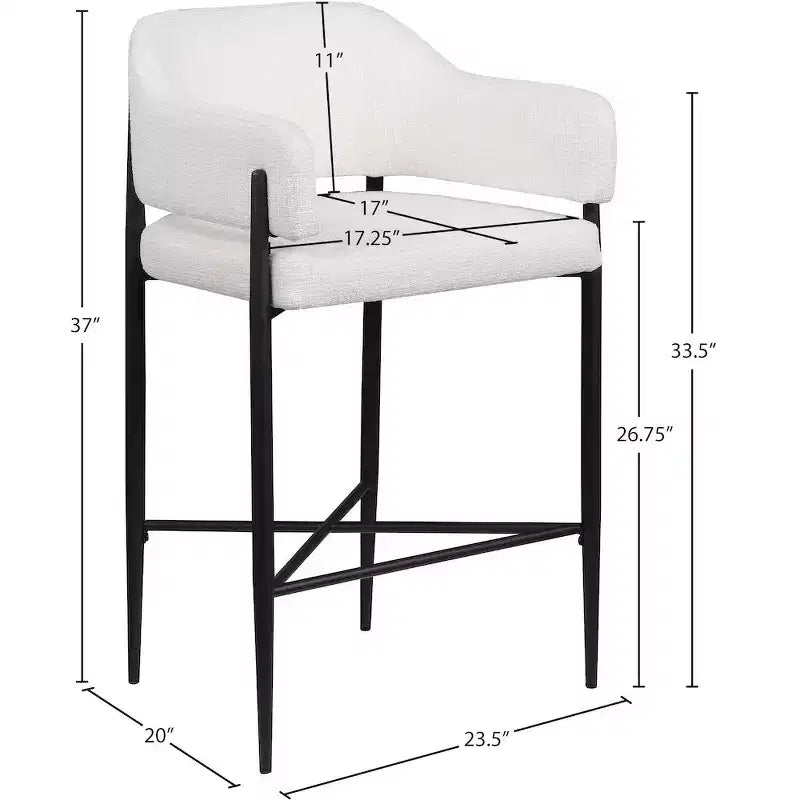 Sgabello da bancone di media altezza imbottito in tessuto beige/cognac/crema con braccioli, set da 2