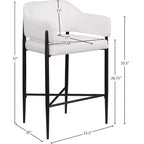 Sgabello da bancone di media altezza imbottito in tessuto beige/cognac/crema con braccioli, set da 2