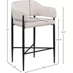 Sgabello da bancone di media altezza imbottito in tessuto beige/cognac/crema con braccioli, set da 2