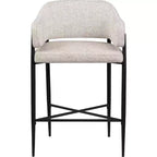 Sgabello da bancone di media altezza imbottito in tessuto beige/cognac/crema con braccioli, set da 2