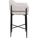 Sgabello da bancone di media altezza imbottito in tessuto beige/cognac/crema con braccioli, set da 2