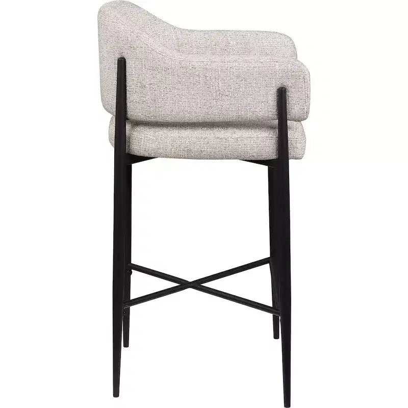 Sgabello da bancone di media altezza imbottito in tessuto beige/cognac/crema con braccioli, set da 2