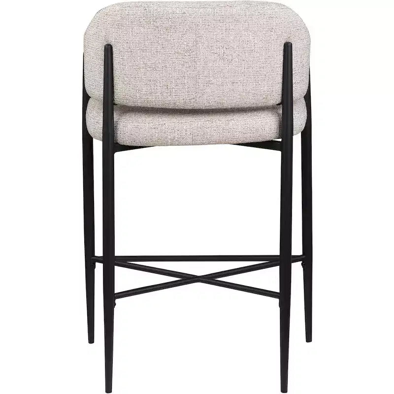 Sgabello da bancone di media altezza imbottito in tessuto beige/cognac/crema con braccioli, set da 2