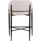 Sgabello da bancone di media altezza imbottito in tessuto beige/cognac/crema con braccioli, set da 2