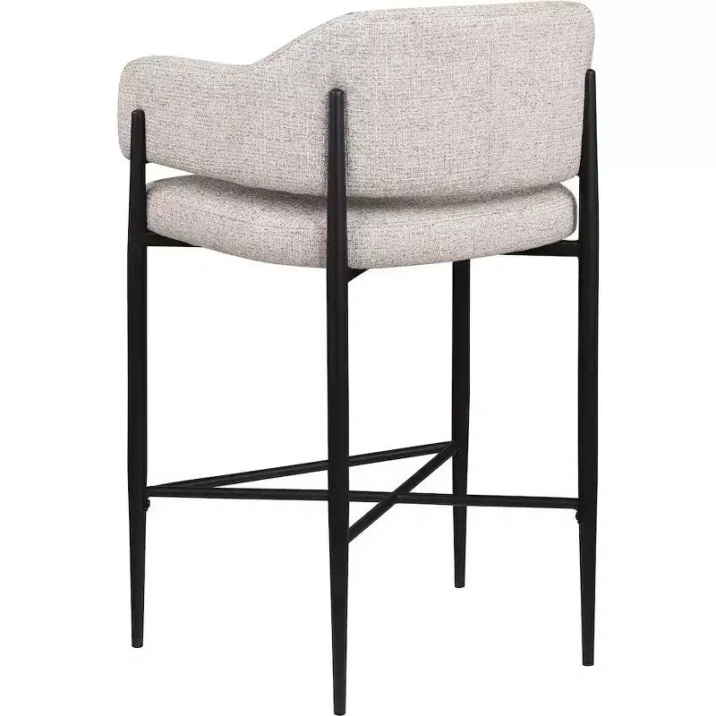 Sgabello da bancone di media altezza imbottito in tessuto beige/cognac/crema con braccioli, set da 2