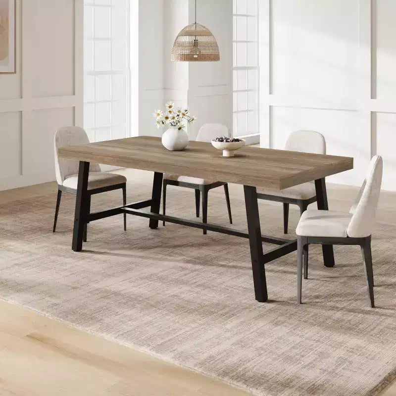 Tavolo da pranzo rettangolare industriale in noce grigio / noce / legno naturale, 6-8 posti