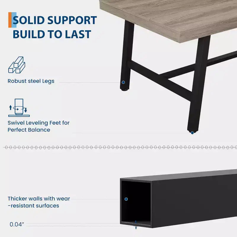 Tavolo da pranzo rettangolare industriale in noce grigio / noce / legno naturale, 6-8 posti