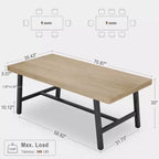 Tavolo da pranzo rettangolare industriale in noce grigio / noce / legno naturale, 6-8 posti