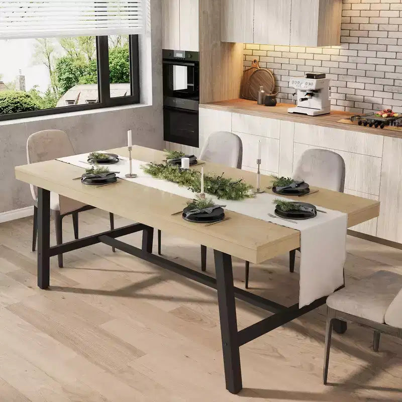 Tavolo da pranzo rettangolare industriale in noce grigio / noce / legno naturale, 6-8 posti