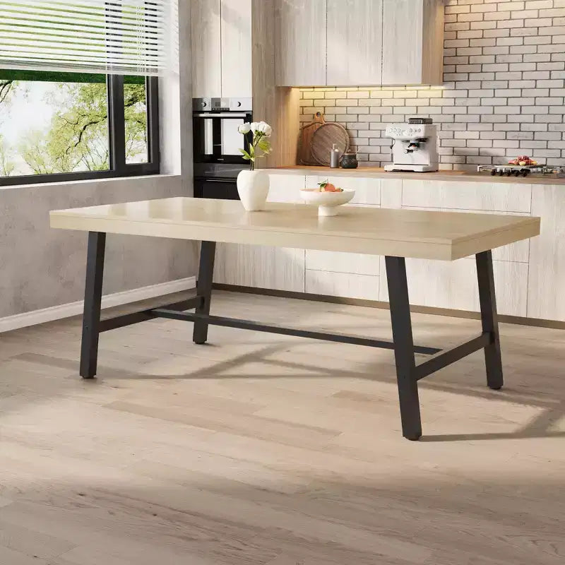 Tavolo da pranzo rettangolare industriale in noce grigio / noce / legno naturale, 6-8 posti
