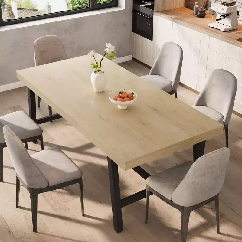 Tavolo da pranzo rettangolare industriale in noce grigio / noce / legno naturale, 6-8 posti