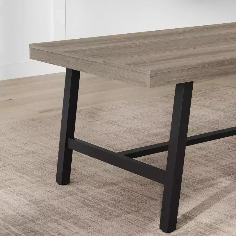 Tavolo da pranzo rettangolare industriale in noce grigio / noce / legno naturale, 6-8 posti