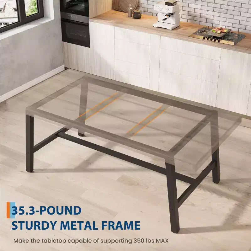 Tavolo da pranzo rettangolare industriale in noce grigio / noce / legno naturale, 6-8 posti
