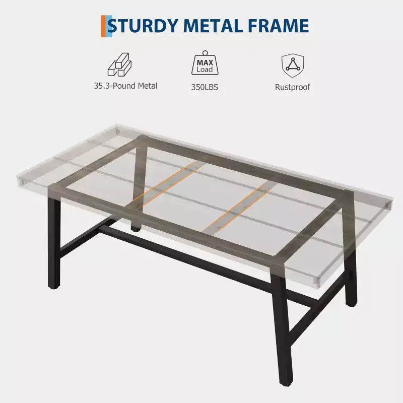 Tavolo da pranzo rettangolare industriale in noce grigio / noce / legno naturale, 6-8 posti