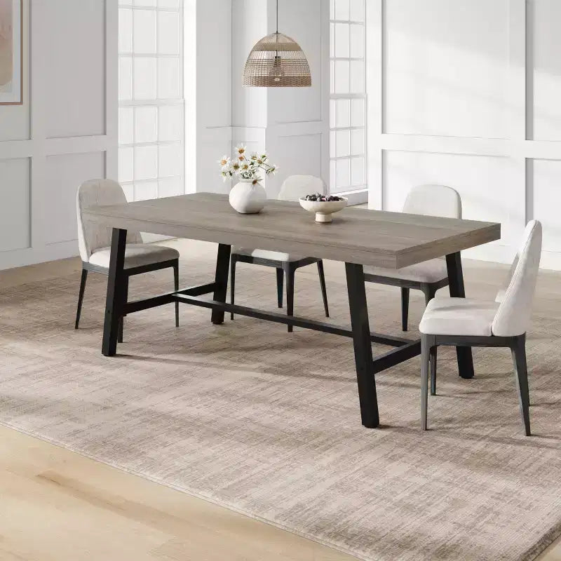 Tavolo da pranzo rettangolare industriale in noce grigio / noce / legno naturale, 6-8 posti