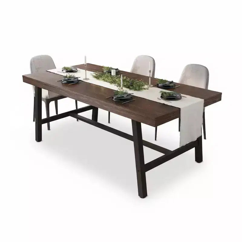 Tavolo da pranzo rettangolare industriale in noce grigio / noce / legno naturale, 6-8 posti