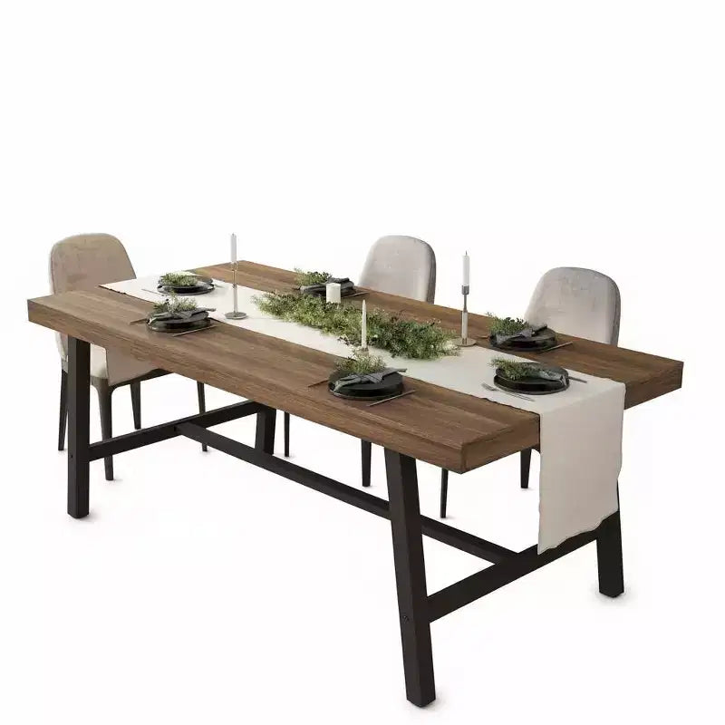 Tavolo da pranzo rettangolare industriale in noce grigio / noce / legno naturale, 6-8 posti
