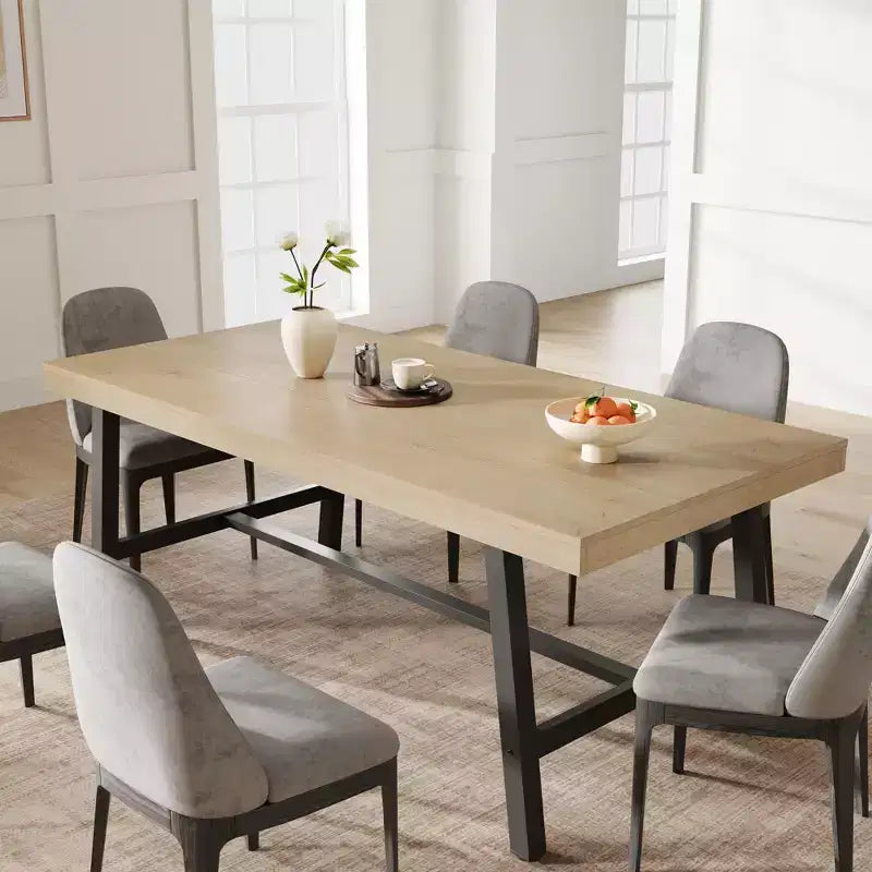 Tavolo da pranzo rettangolare industriale in noce grigio / noce / legno naturale, 6-8 posti