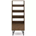 Libreria alta in Marrone Rustico con Gambe a Forcina e Cassetto – Stile Industriale, Montaggio da 1 Persona