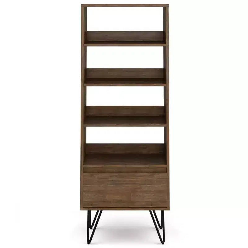 Libreria alta in Marrone Rustico con Gambe a Forcina e Cassetto – Stile Industriale, Montaggio da 1 Persona