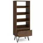 Libreria alta in Marrone Rustico con Gambe a Forcina e Cassetto – Stile Industriale, Montaggio da 1 Persona