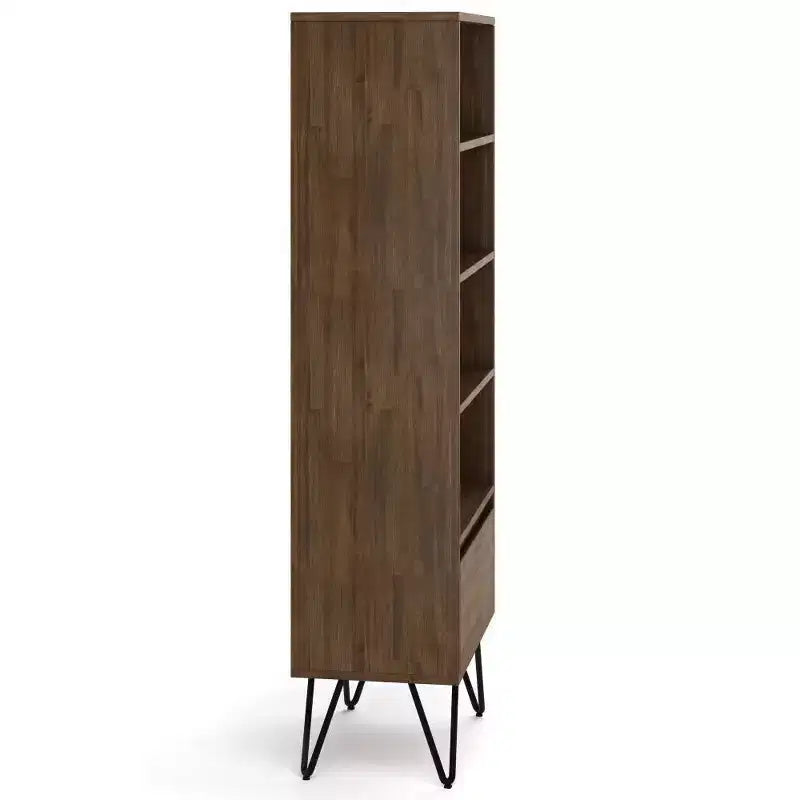 Libreria alta in Marrone Rustico con Gambe a Forcina e Cassetto – Stile Industriale, Montaggio da 1 Persona