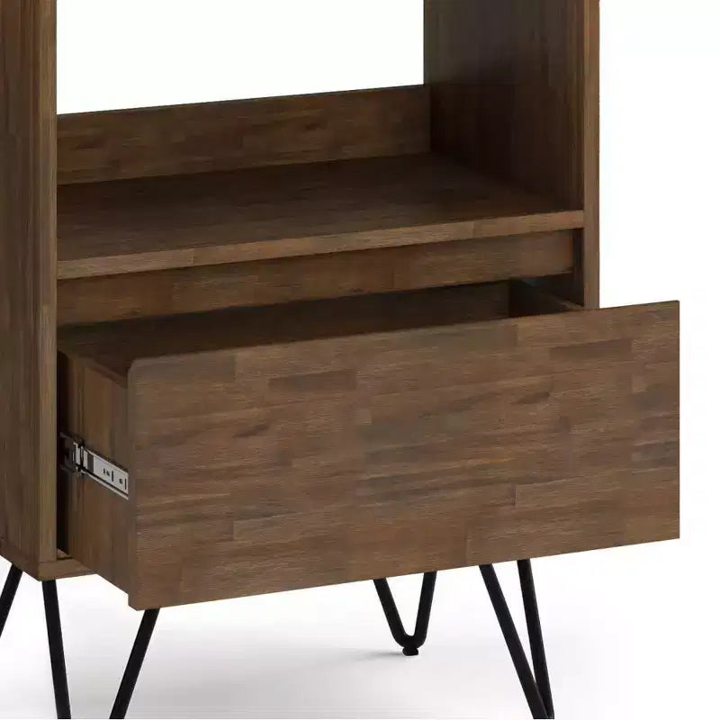 Libreria alta in Marrone Rustico con Gambe a Forcina e Cassetto – Stile Industriale, Montaggio da 1 Persona