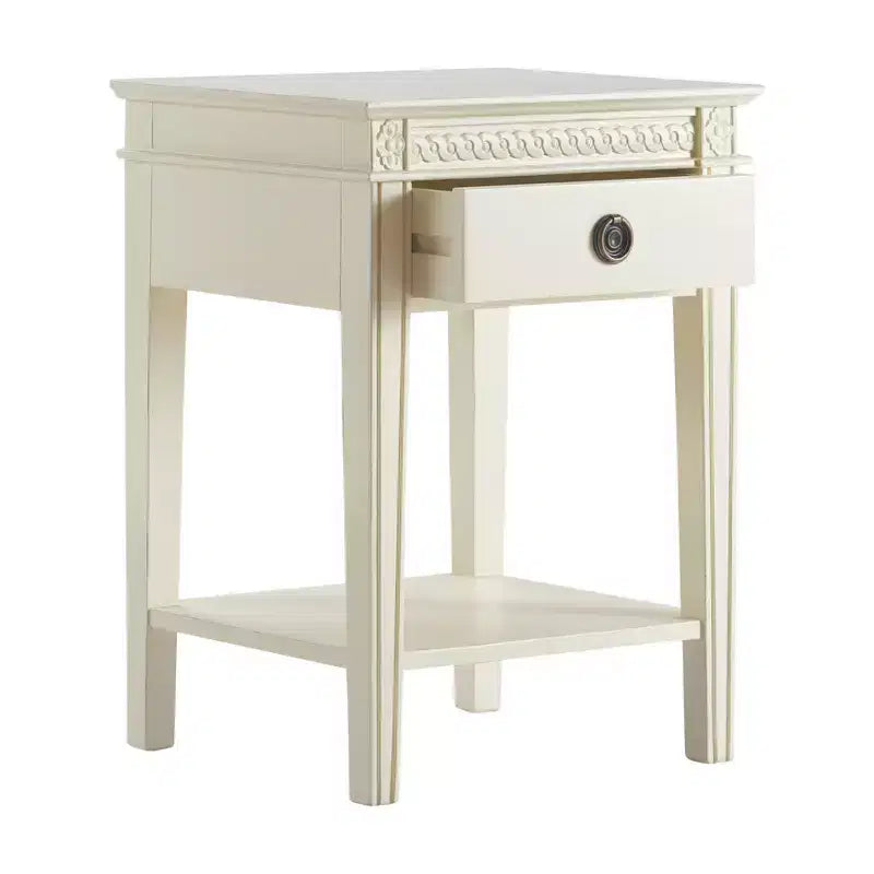 Tavolino Laterale Monocassetto Off-White, Legno, Singolo
