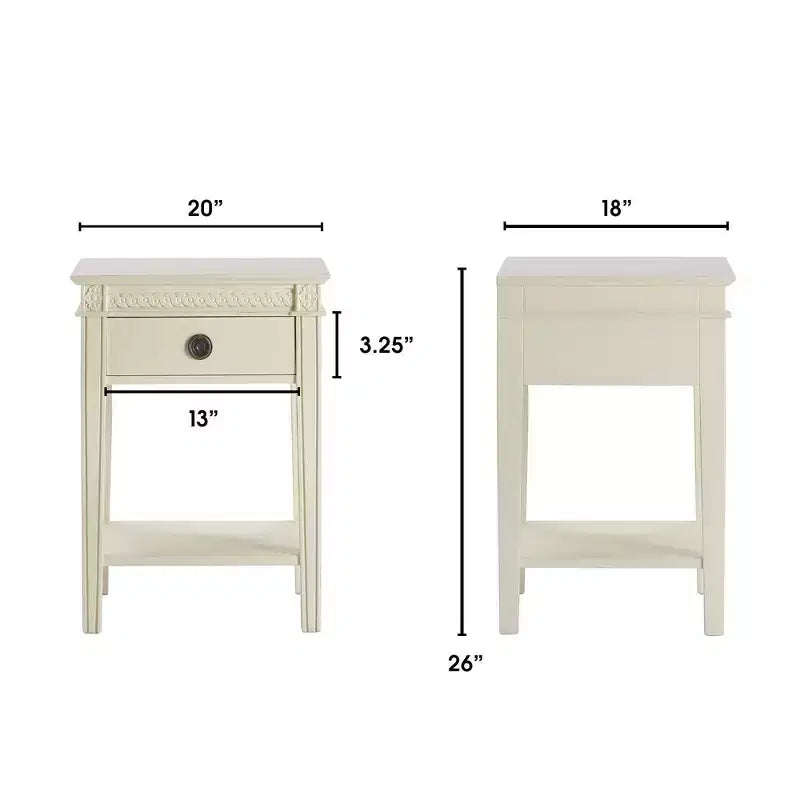 Tavolino Laterale Monocassetto Off-White, Legno, Singolo