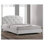 Letto queen-size con piattaforma trapuntata in similpelle bianca, 2 persone