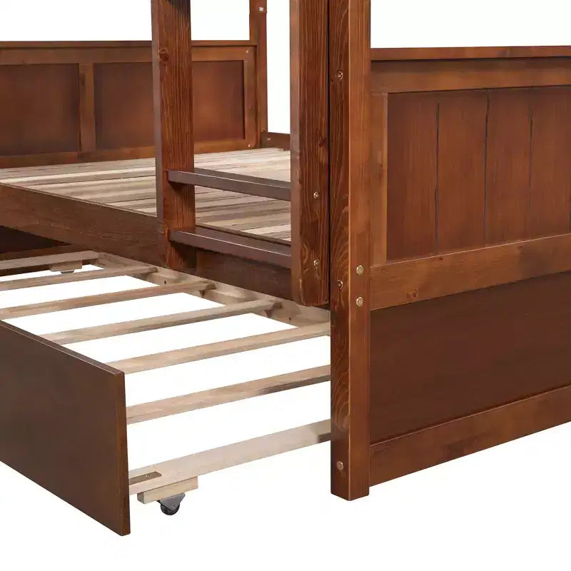 Letto a Castello con Letto Matrimoniale e Rotelle Singole, Espresso/Grigio/Noce/Bianco, Posti Letto 3