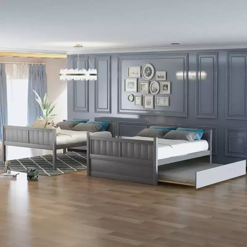 Letto a Castello con Letto Matrimoniale e Rotelle Singole, Espresso/Grigio/Noce/Bianco, Posti Letto 3