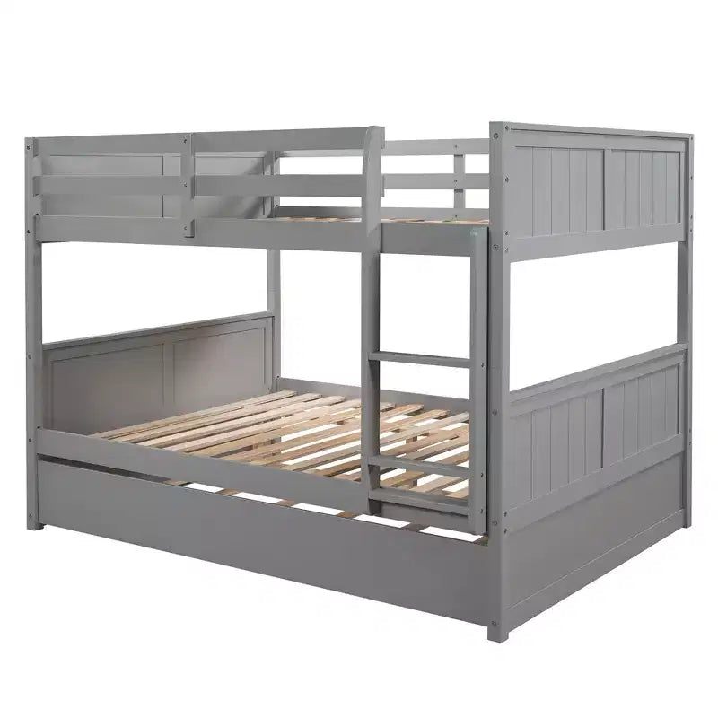 Letto a Castello con Letto Matrimoniale e Rotelle Singole, Espresso/Grigio/Noce/Bianco, Posti Letto 3