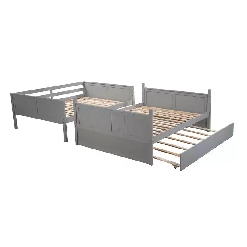 Letto a Castello con Letto Matrimoniale e Rotelle Singole, Espresso/Grigio/Noce/Bianco, Posti Letto 3